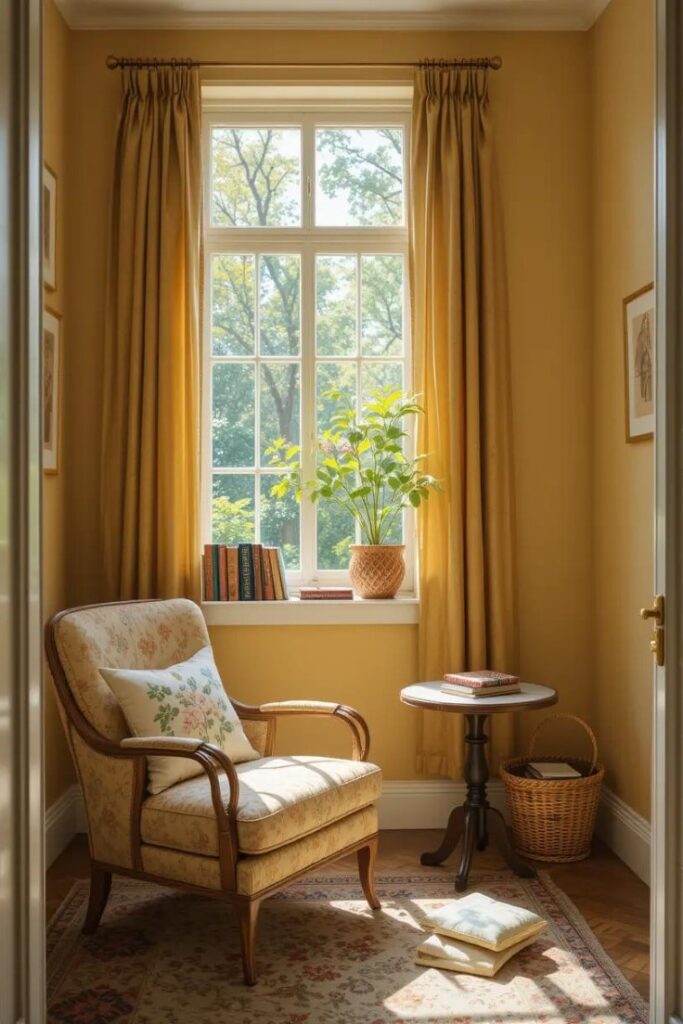 A cozy summer reading nook invites slow, seasonal living in a bright and peaceful living room corner.