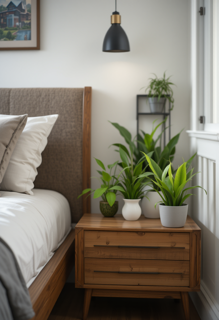 Greenery in a modern small bedroom