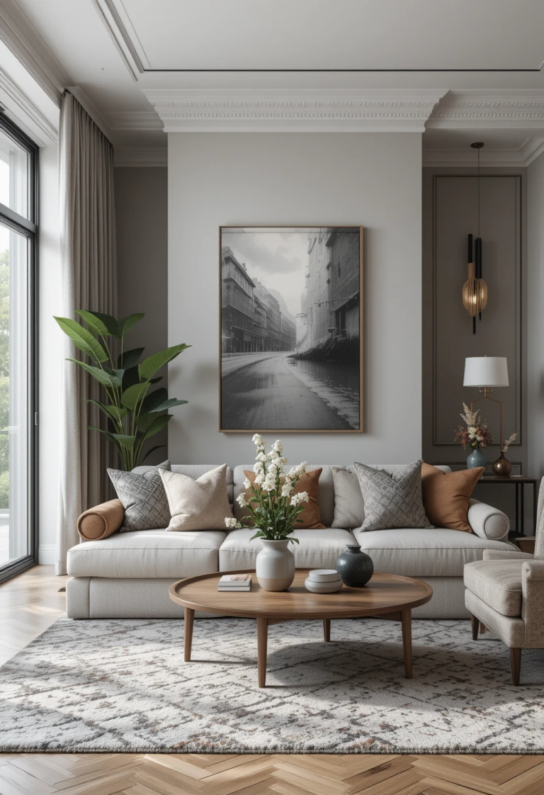 a living room with a couch and a coffee table