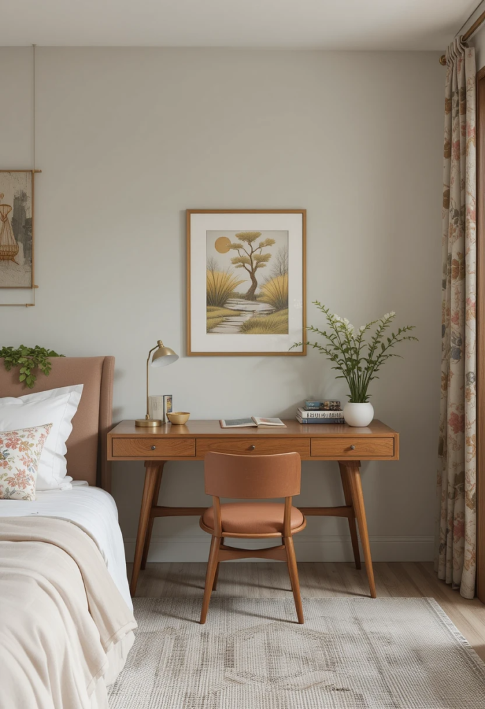 a Compact Desk in a Mid-century modern bedroom