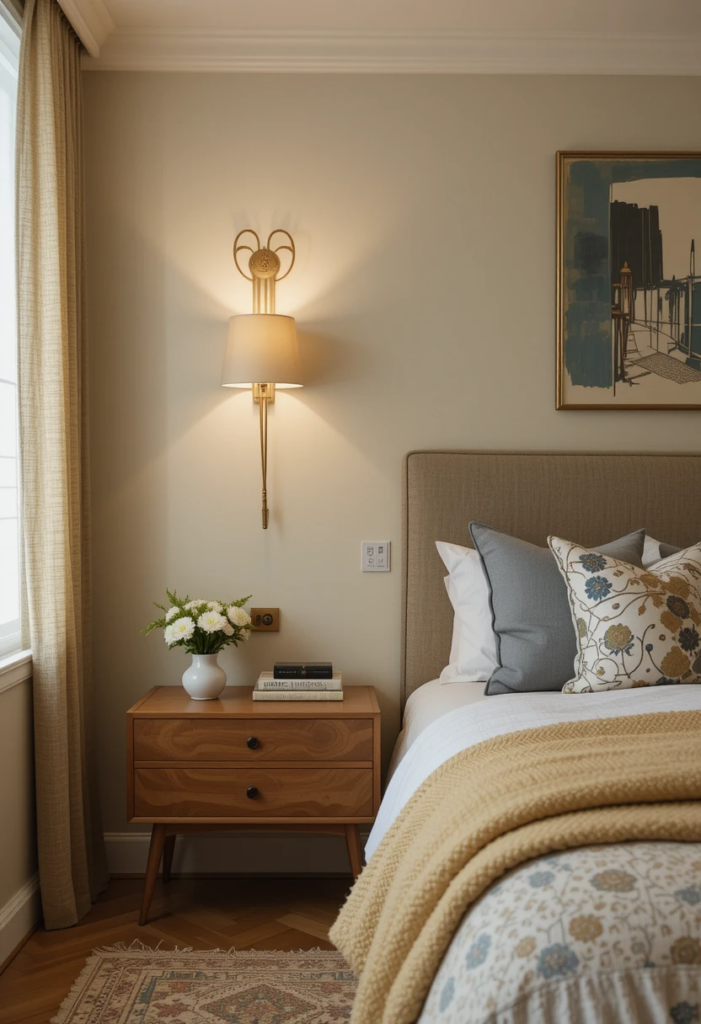 Wall Sconces in a Mid-century modern bedroom