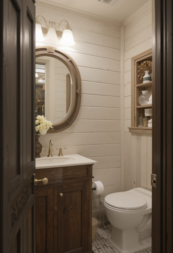 Shiplap Walls in a farmhouse bathroom