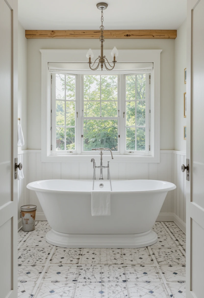 Freestanding Tub in a Farmhouse Bathroom