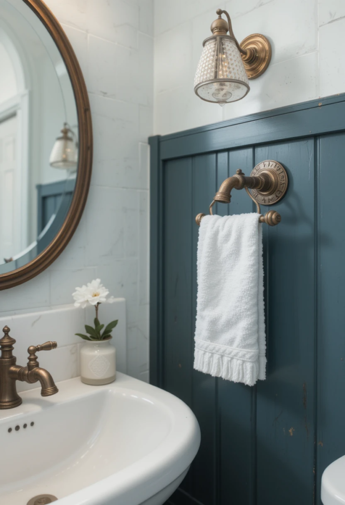 Vintage Fixtures in a Farmhouse Bathroom