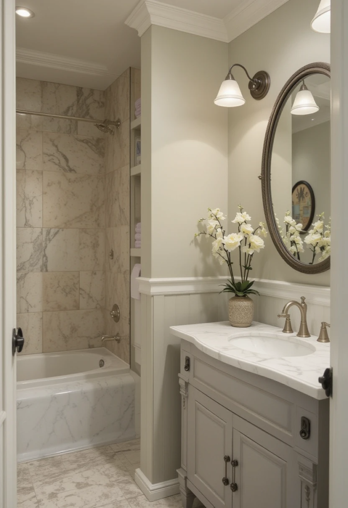 neutral color in farmhouse bathroom