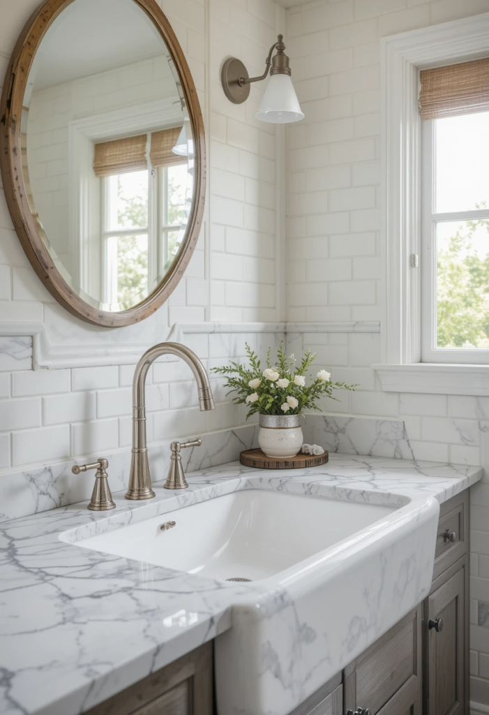 Farmhouse Sink in a Farmhouse Bathroom