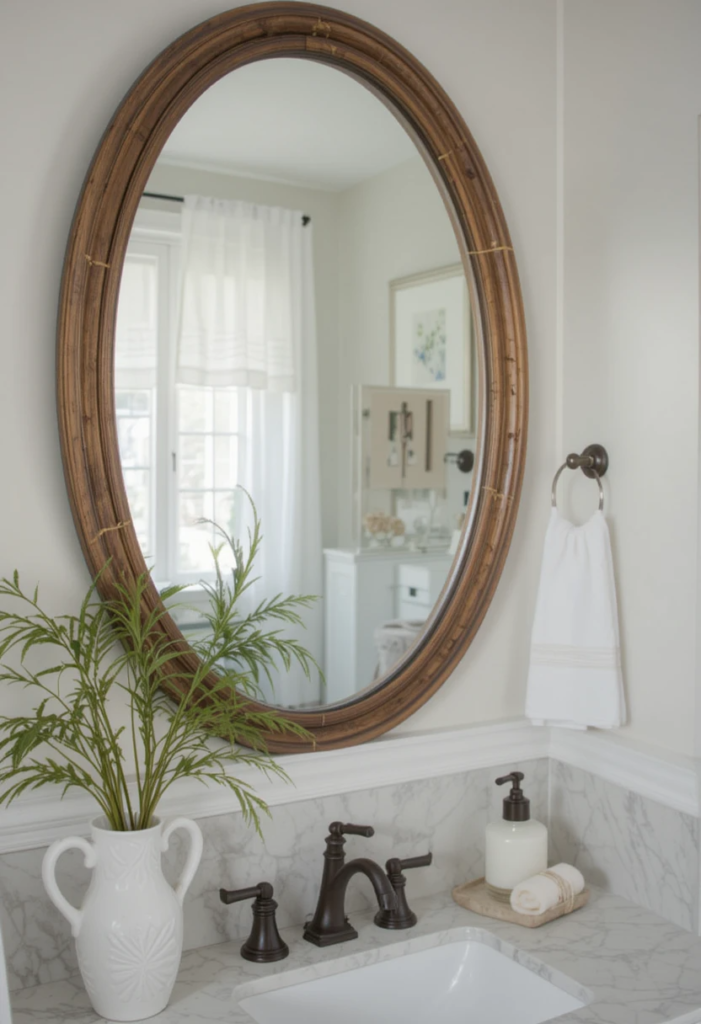 Statement Mirror in a Farmhouse Bathroom