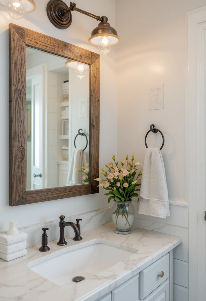 Rustic Lighting in a Farmhouse Bathroom