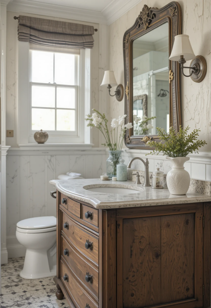 Antique Furniture as a Vanity in a Farmhouse Bathroom