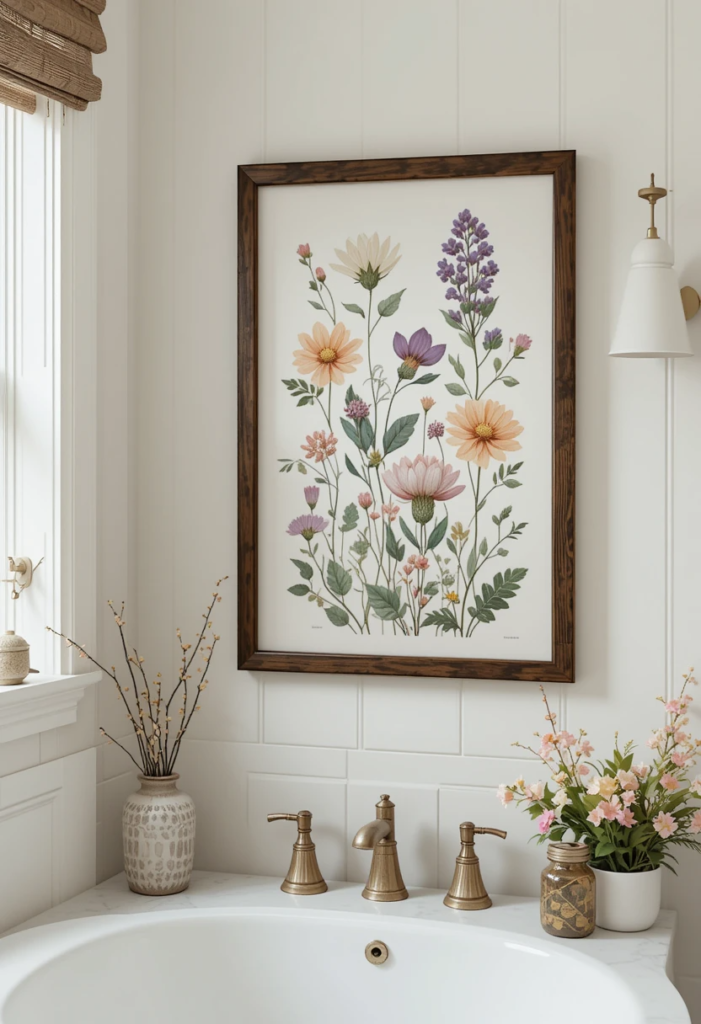 botanical Art in a Farmhouse Bathroom