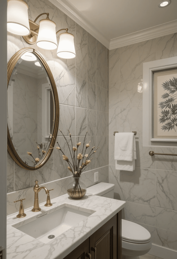 a statement lighting in bathroom