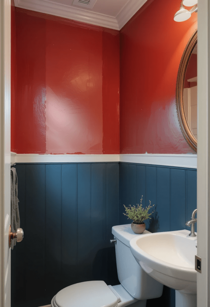 color blocked paint in a bathroom 