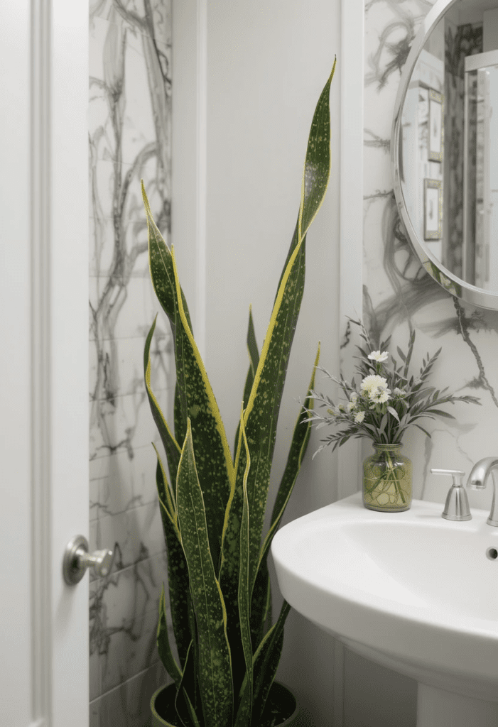 snake plant in a bathroom