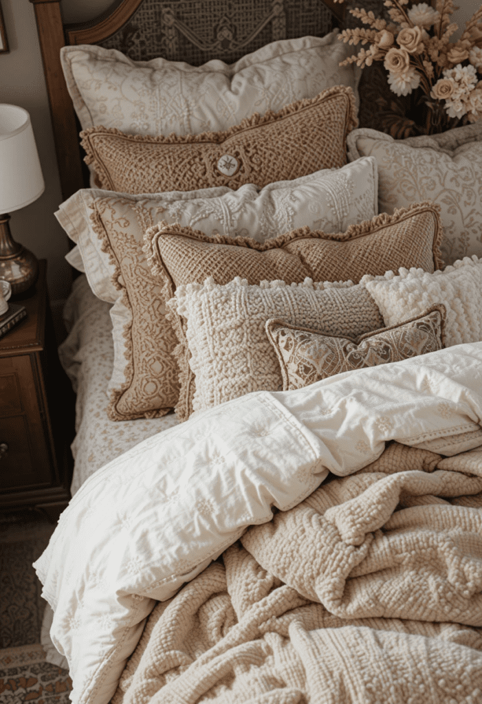 beautiful bed with pilllows