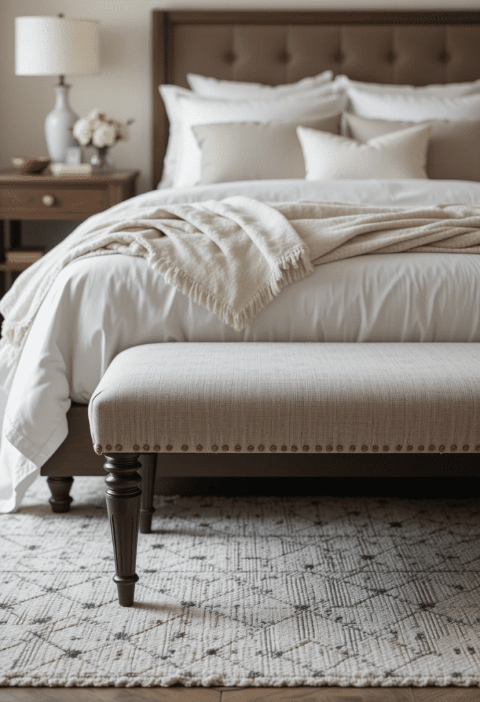 ottoman at the foot of the bed