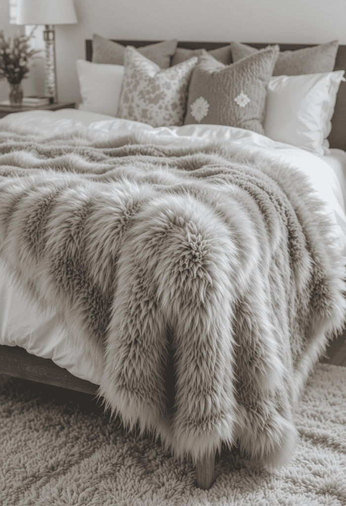 faux fur accent in bed