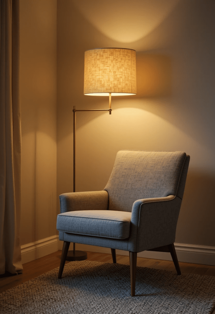 floor lamp in a cozy bedroom