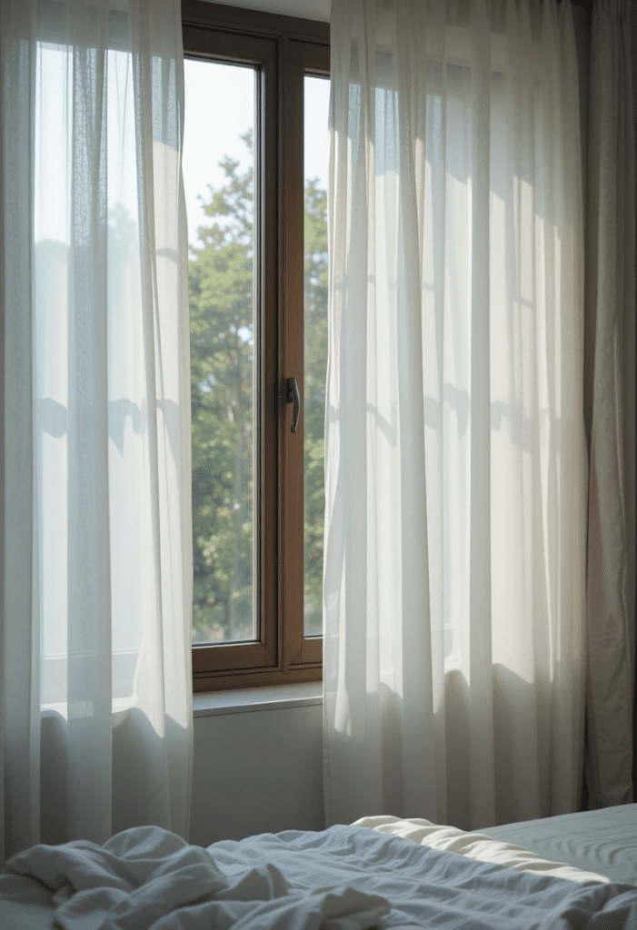 curtains in a cozy bedroom