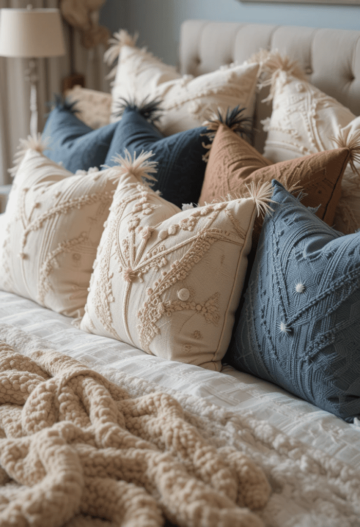 accent pillows in a cozy bedroom