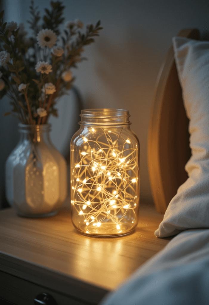 fairy lights in a cozy bedroom