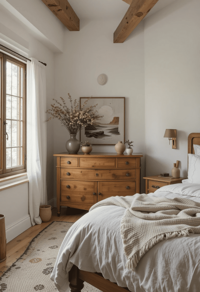 warm wood tones in a cozy bedroom