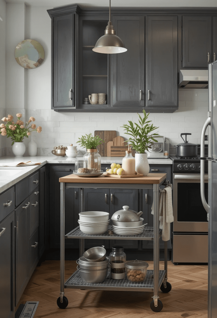 metal utility cart as kitchen island