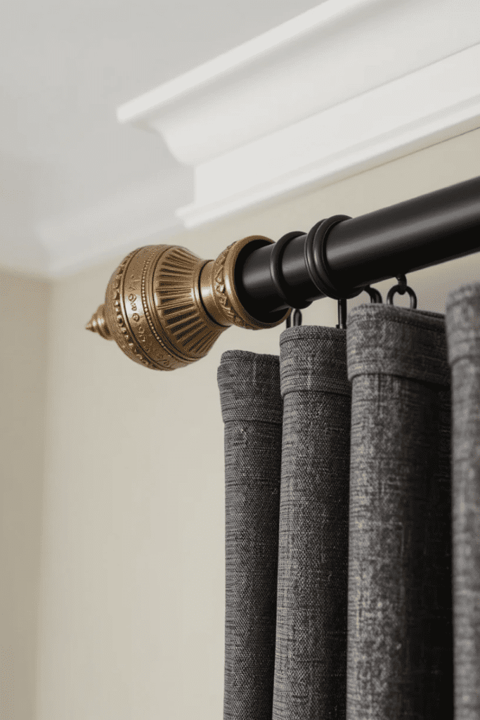 Decorative curtain rods with stylish finials for a refined touch.