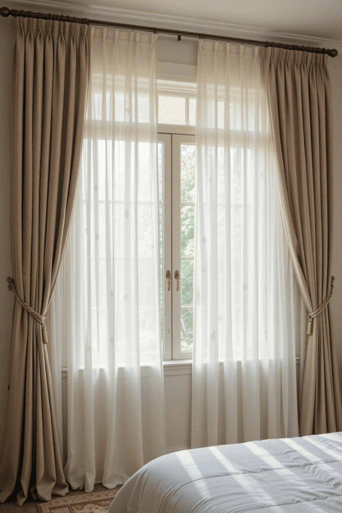 Double-layer bedroom curtains for a luxurious and dimensional look.