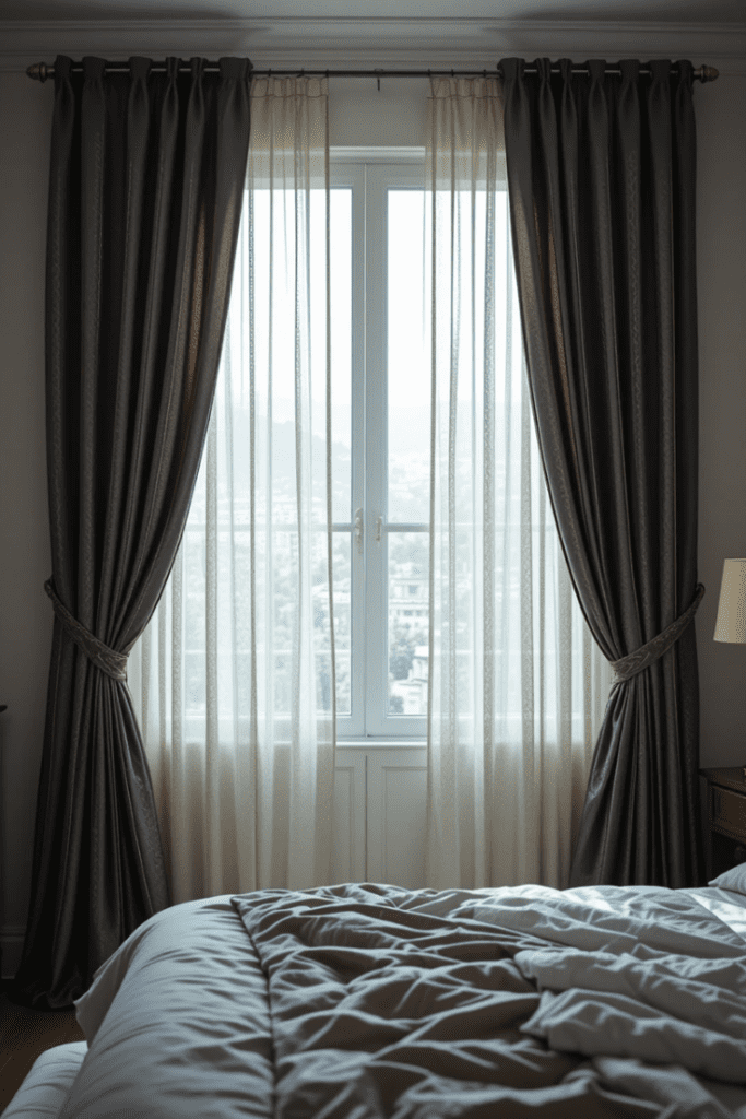 Bedroom curtains with metallic thread for a touch of subtle shine.