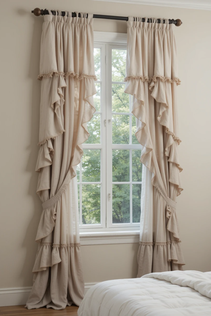 Soft ruffled bedroom curtains for a layered and sophisticated look.