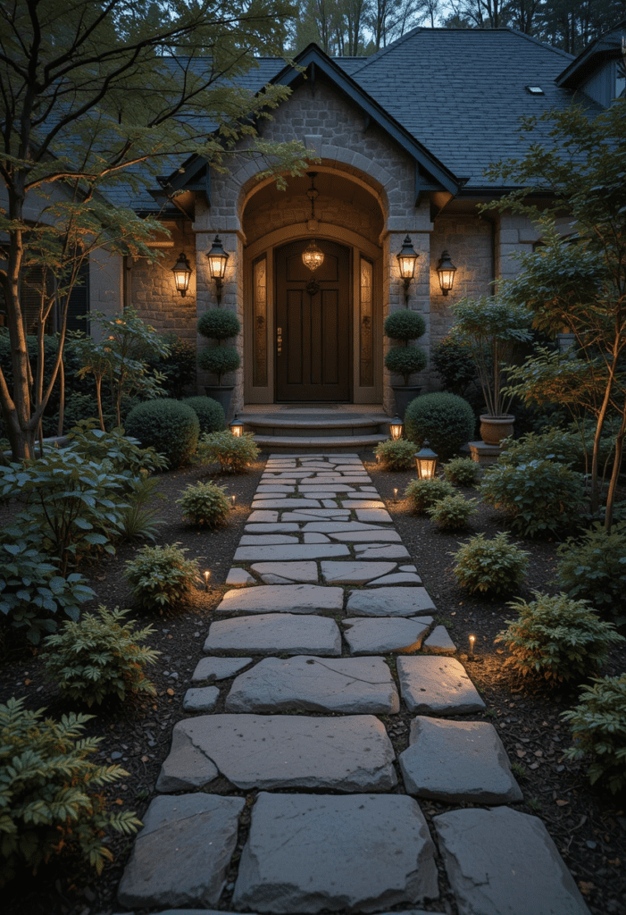 A garden path leading to a welcoming front entrance.