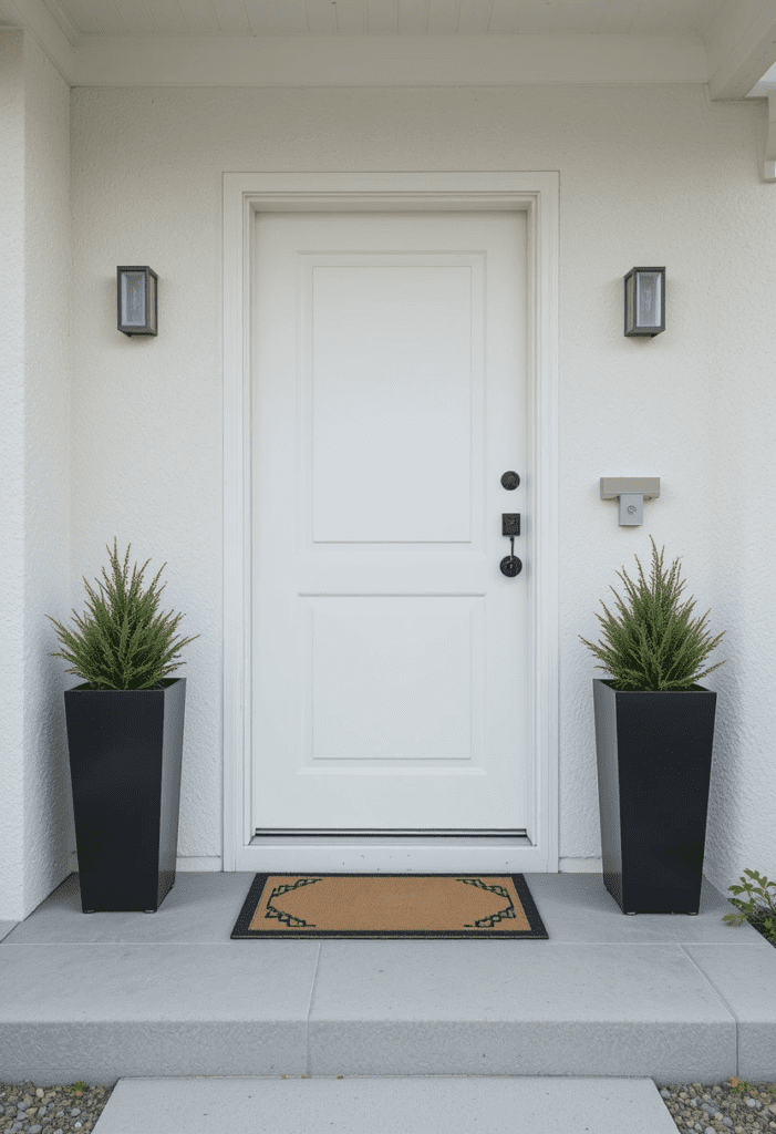 A minimalist front entrance with a sleek design and modern elements.