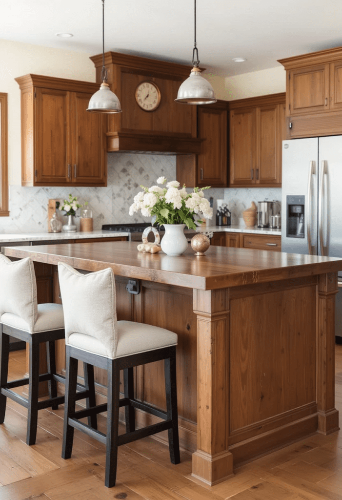 Cozy kitchen with cushioned bar stools and soft pillows for comfortable, inviting seating.