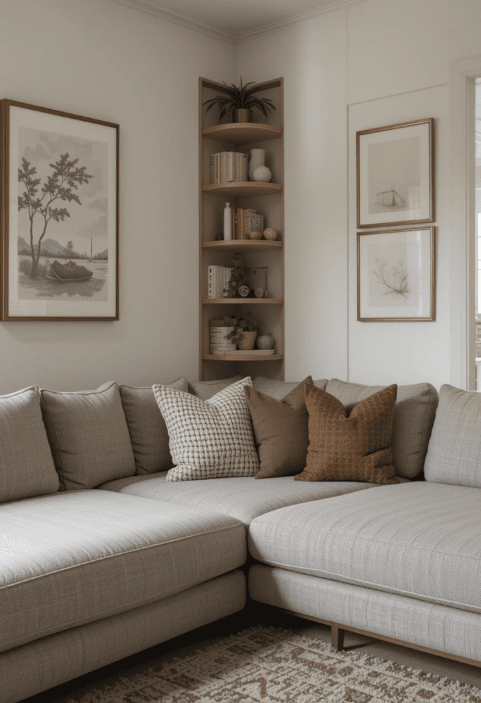 Small living room with corner furniture to maximize space and functionality.