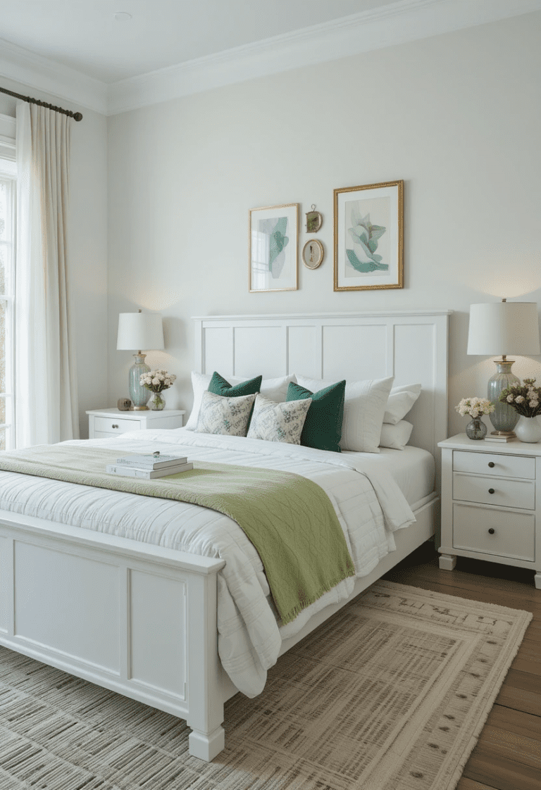 30 Clever Green and White Bedroom Ideas to Decorate Your Space - Cozy ...