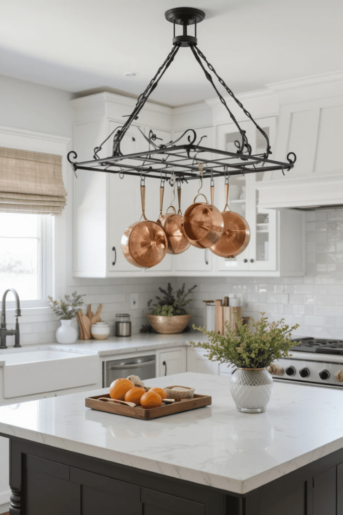 A kitchen with a two-tone cabinet design for a modern farmhouse look.