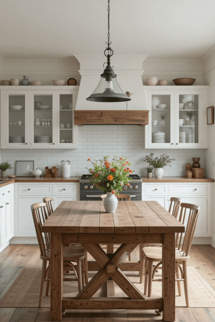 A cozy kitchen with a wooden dining table for family gatherings.