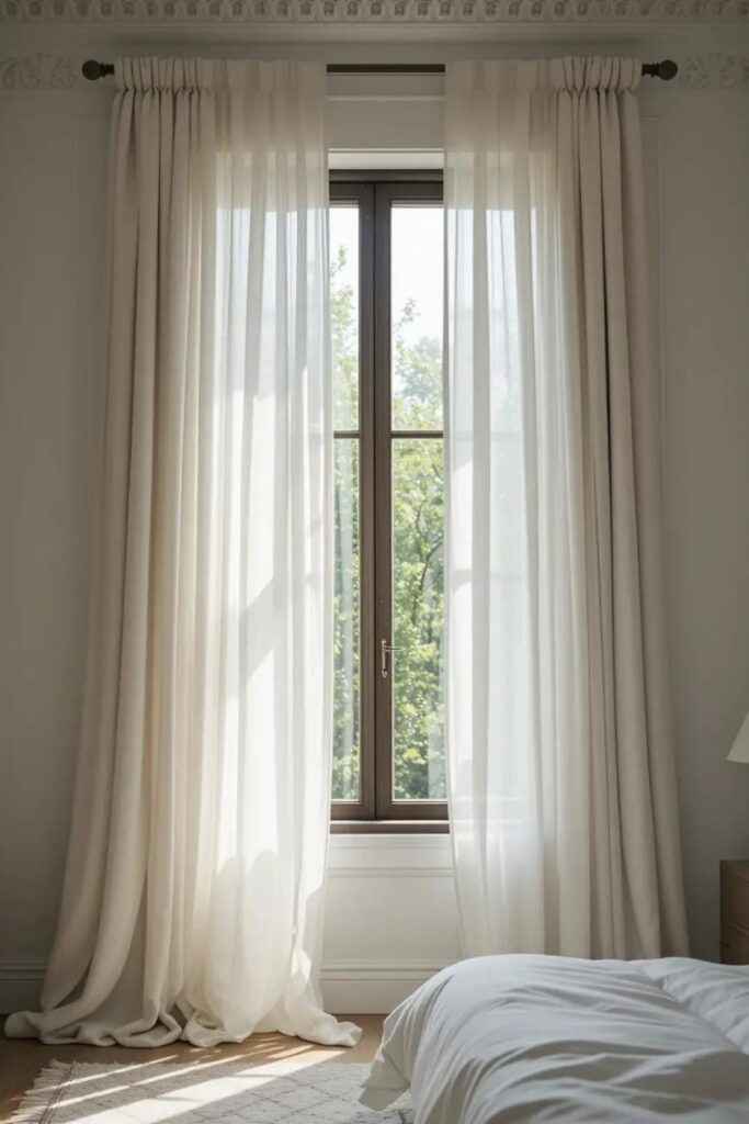 Light linen curtains that flow with the breeze, ideal for airy summer bedroom decor.
