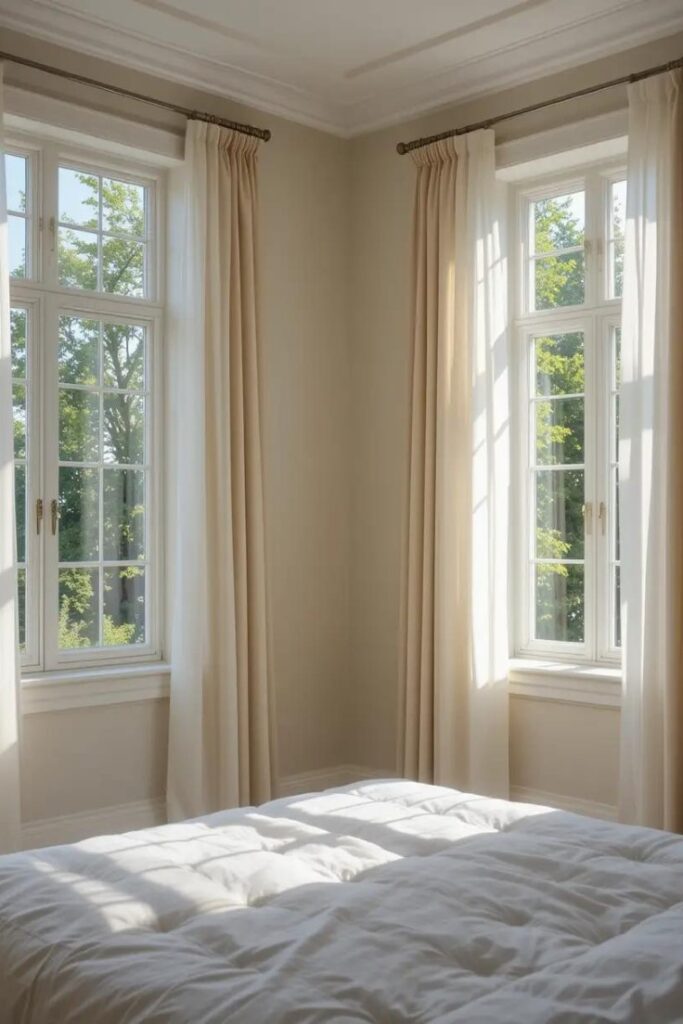 Natural light pouring into a clean, airy bedroom enhances the summer atmosphere.