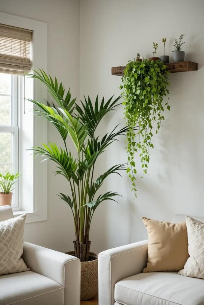 Living room Summer Home Decor with fresh indoor plants for a vibrant summer look