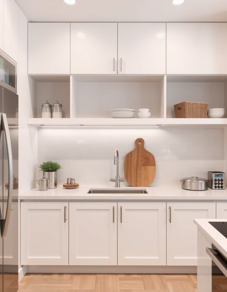Organized kitchen with empty shelves